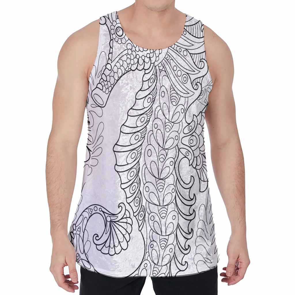 Black And White Seahorse Print Men's Velvet Tank Top