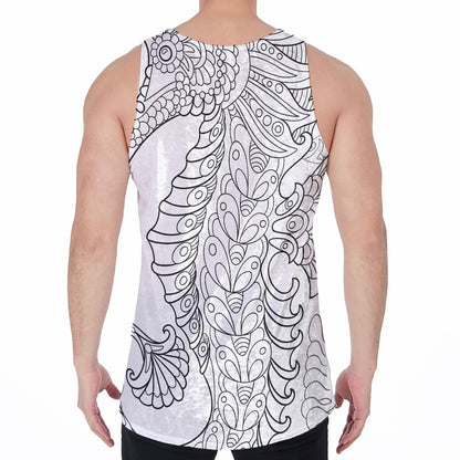 Black And White Seahorse Print Men's Velvet Tank Top