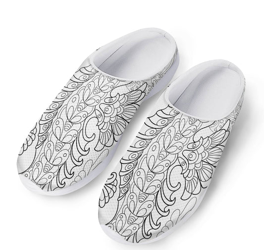 Black And White Seahorse Print Mesh Casual Shoes