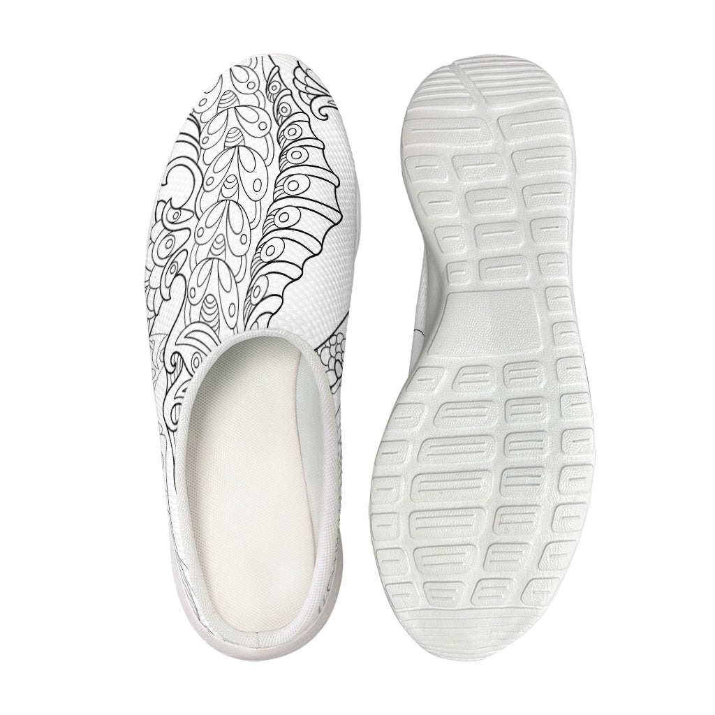 Black And White Seahorse Print Mesh Casual Shoes