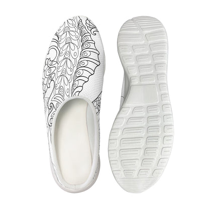 Black And White Seahorse Print Mesh Casual Shoes
