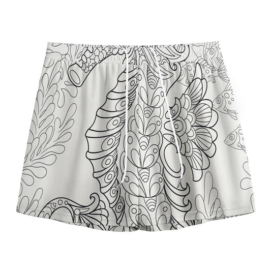 Black And White Seahorse Print Mesh Shorts