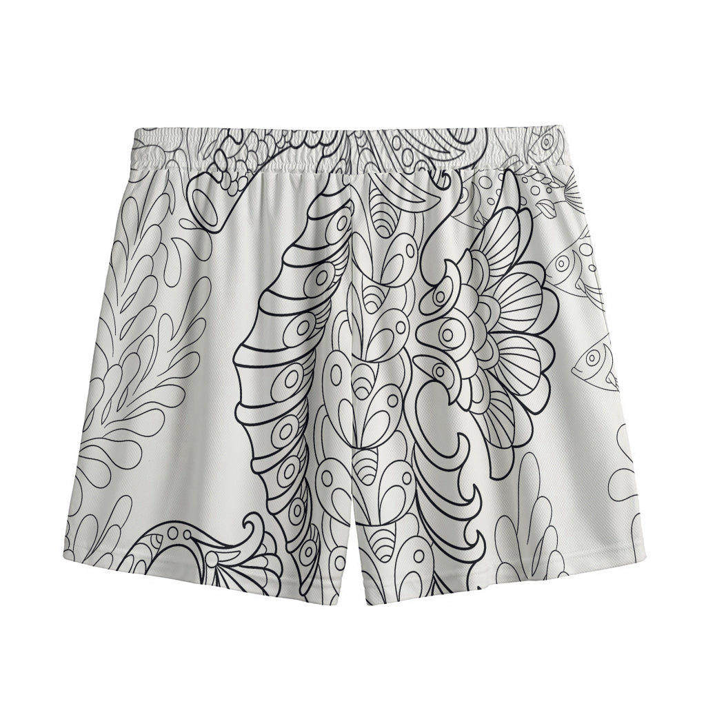 Black And White Seahorse Print Mesh Shorts