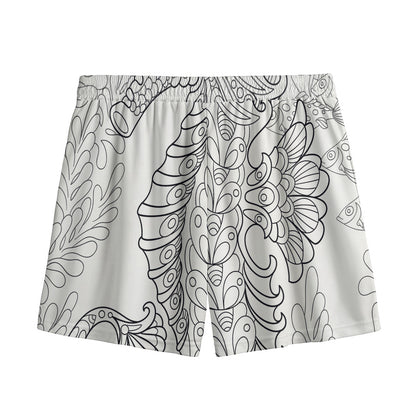 Black And White Seahorse Print Mesh Shorts