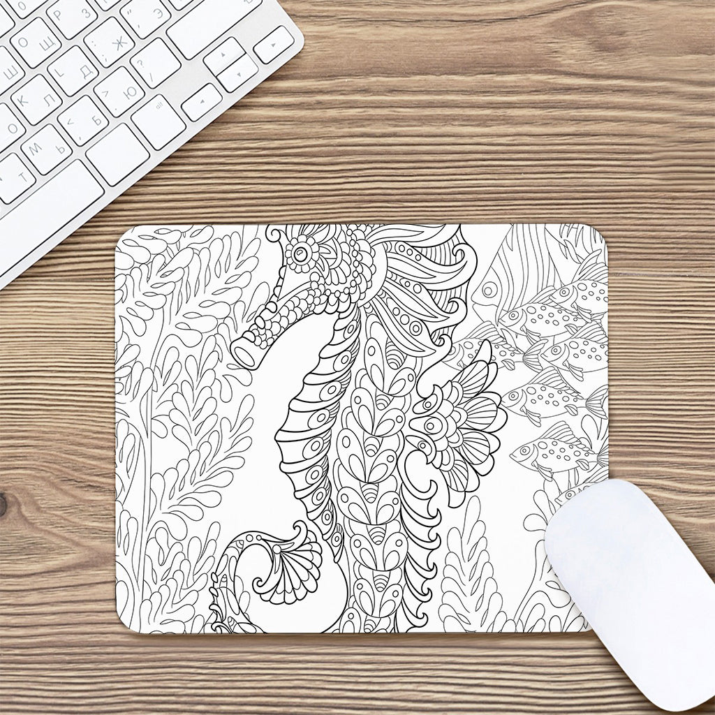Black And White Seahorse Print Mouse Pad