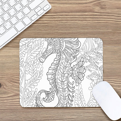 Black And White Seahorse Print Mouse Pad