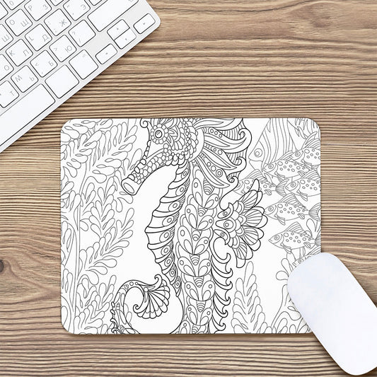 Black And White Seahorse Print Mouse Pad