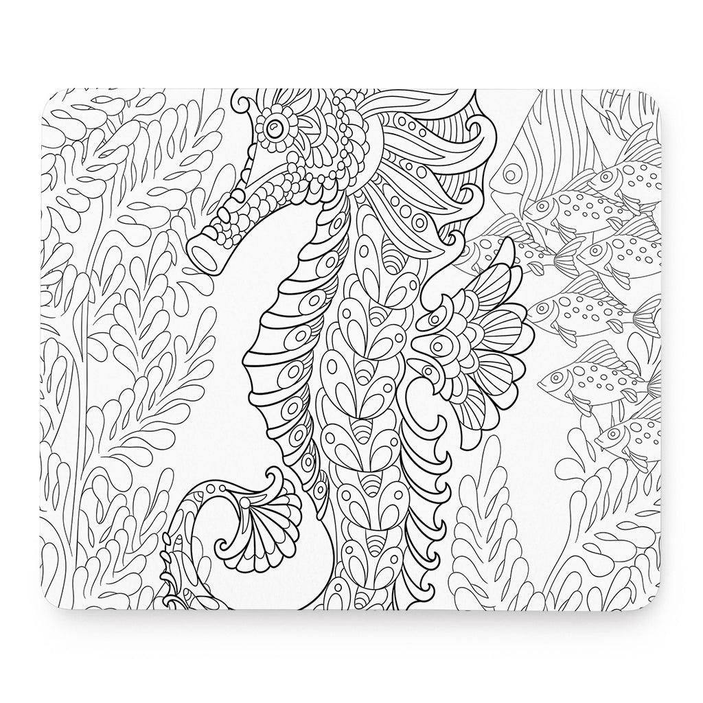Black And White Seahorse Print Mouse Pad