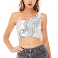 Black And White Seahorse Print One Shoulder Crop Top