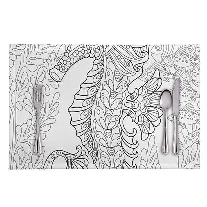 Black And White Seahorse Print Placemat
