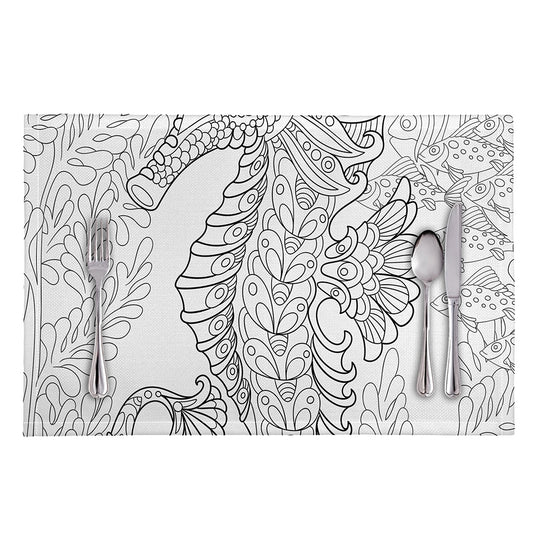 Black And White Seahorse Print Placemat