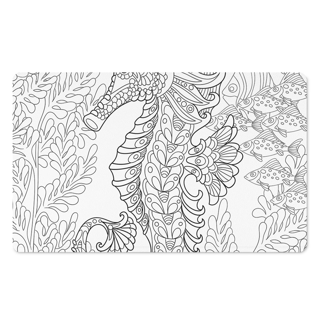 Black And White Seahorse Print Polyester Doormat