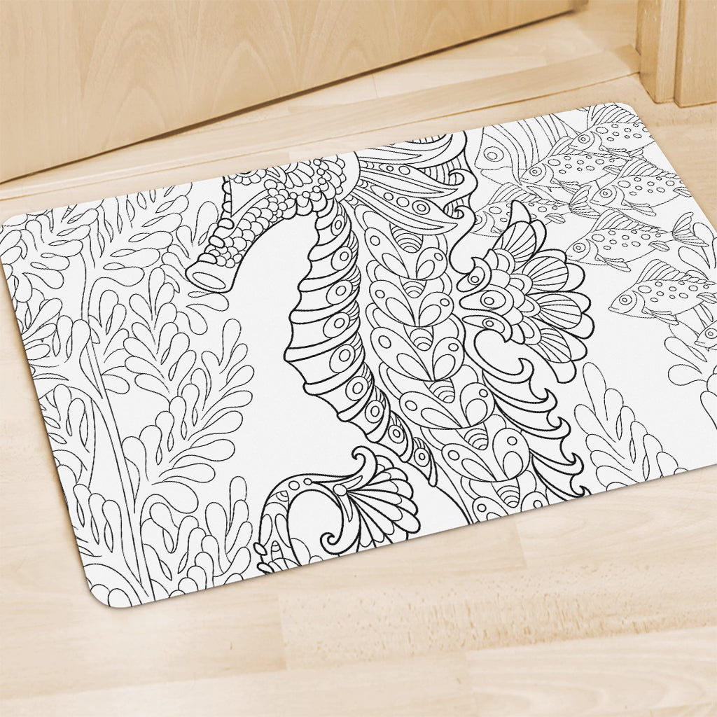 Black And White Seahorse Print Polyester Doormat