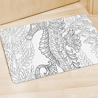 Black And White Seahorse Print Polyester Doormat