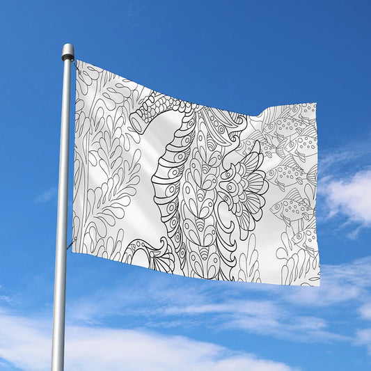 Black And White Seahorse Print Polyester Flag
