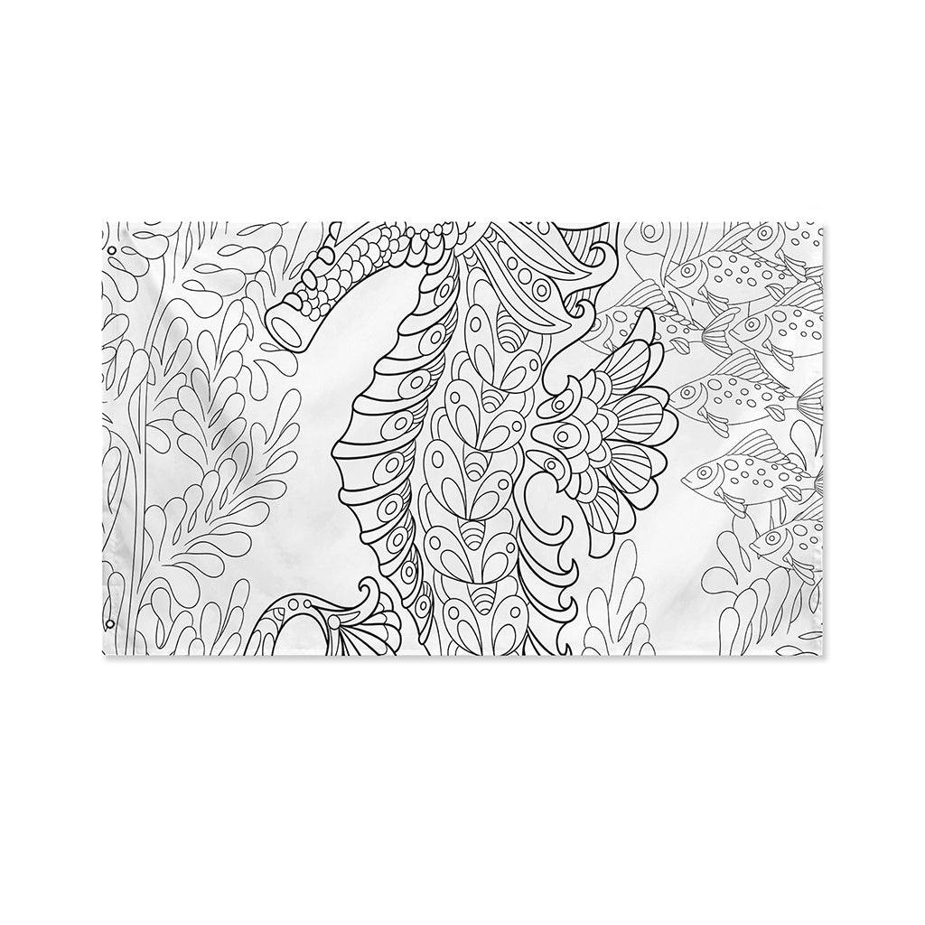 Black And White Seahorse Print Polyester Flag