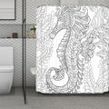 Black And White Seahorse Print Polyester Shower Curtain