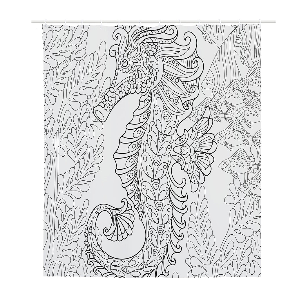 Black And White Seahorse Print Polyester Shower Curtain