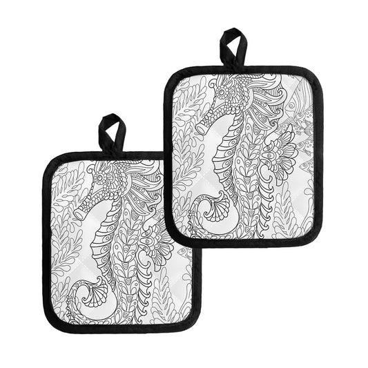 Black And White Seahorse Print Pot Holders