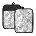 Black And White Seahorse Print Pot Holders With Pocket