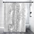 Black And White Seahorse Print Premium Shower Curtain