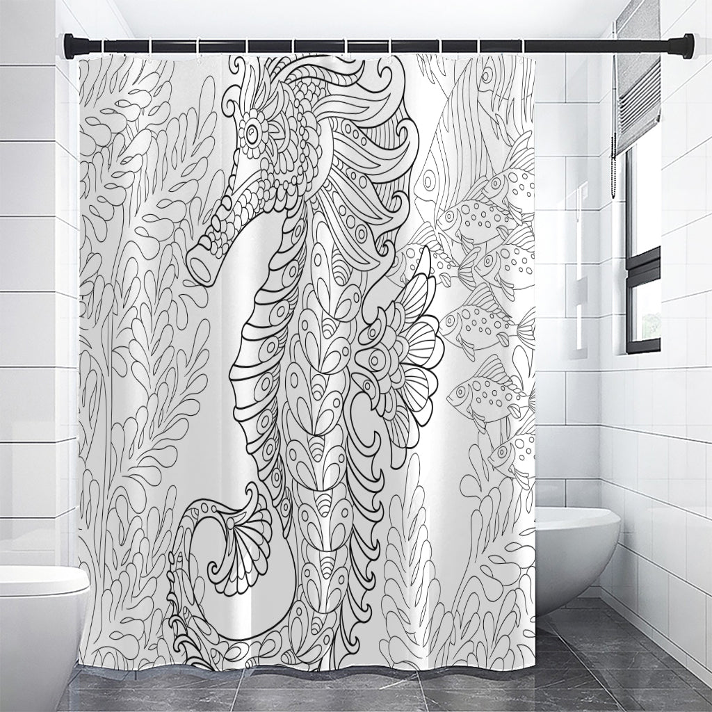 Black And White Seahorse Print Premium Shower Curtain