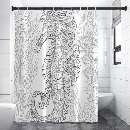 Black And White Seahorse Print Premium Shower Curtain