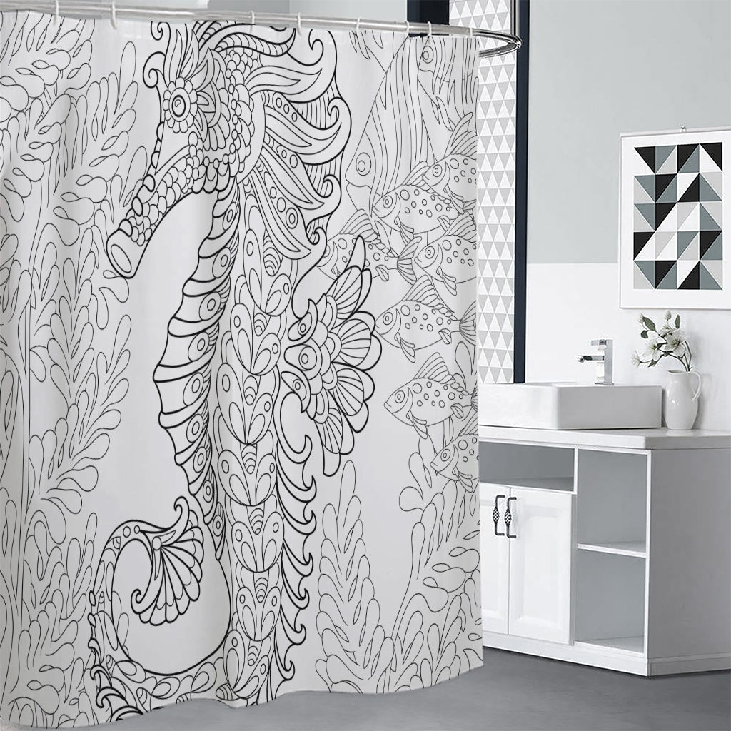 Black And White Seahorse Print Premium Shower Curtain