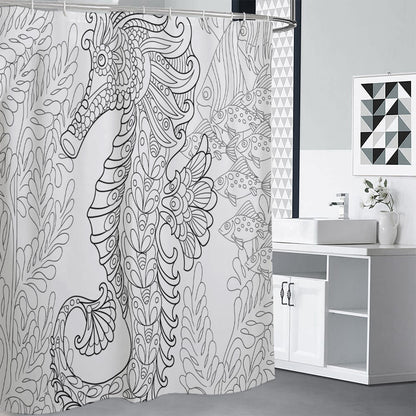 Black And White Seahorse Print Premium Shower Curtain
