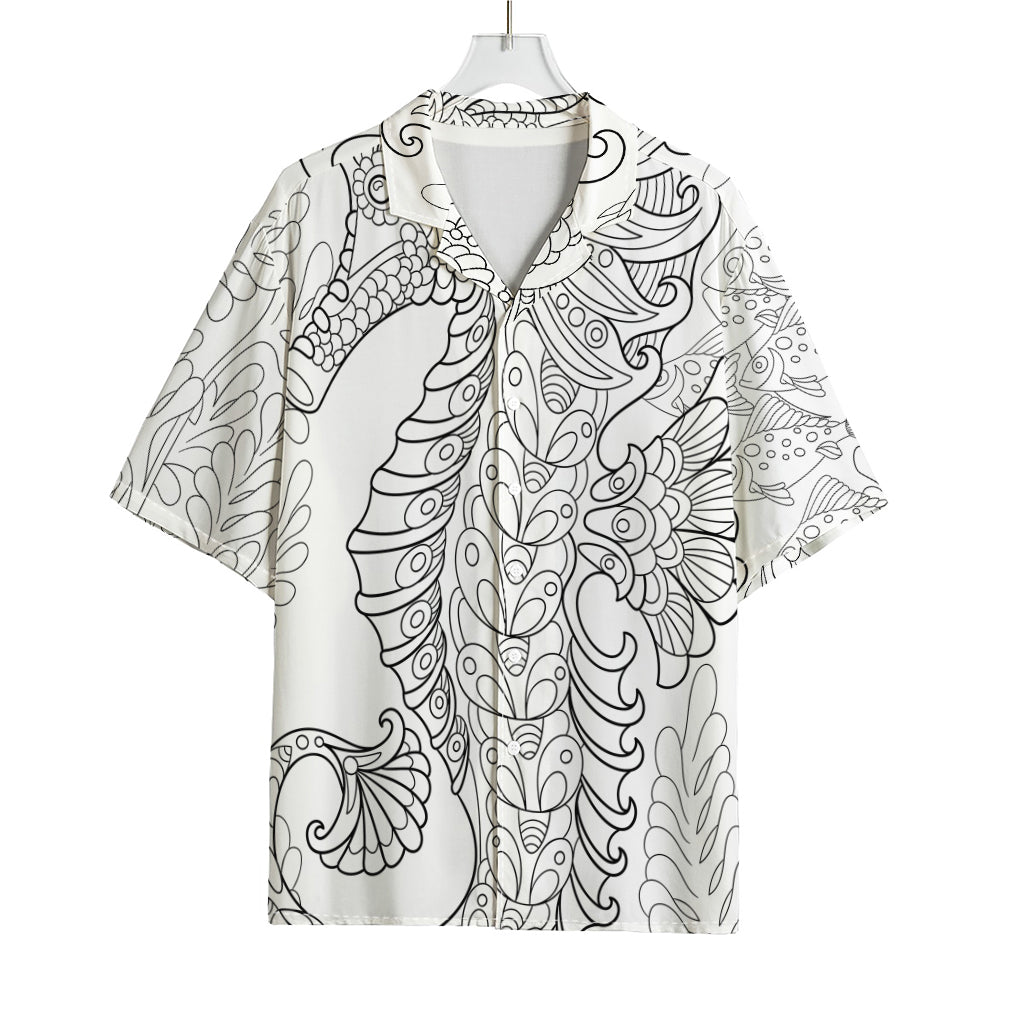 Black And White Seahorse Print Rayon Hawaiian Shirt