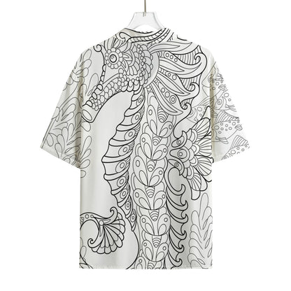 Black And White Seahorse Print Rayon Hawaiian Shirt