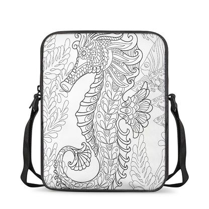 Black And White Seahorse Print Rectangular Crossbody Bag