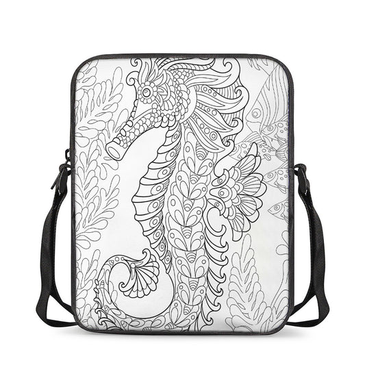 Black And White Seahorse Print Rectangular Crossbody Bag