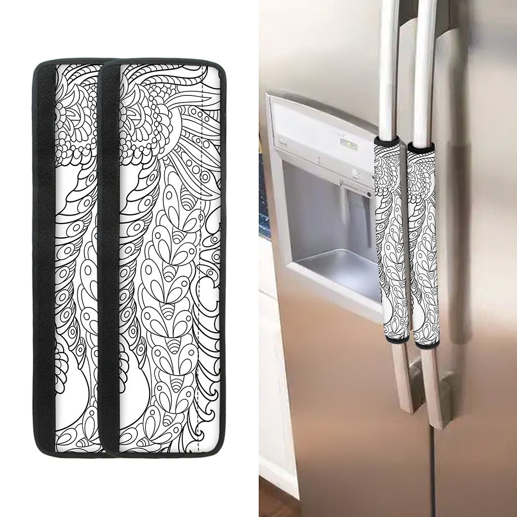 Black And White Seahorse Print Refrigerator Handle Covers