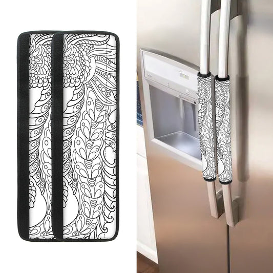 Black And White Seahorse Print Refrigerator Handle Covers