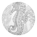 Black And White Seahorse Print Round Blanket