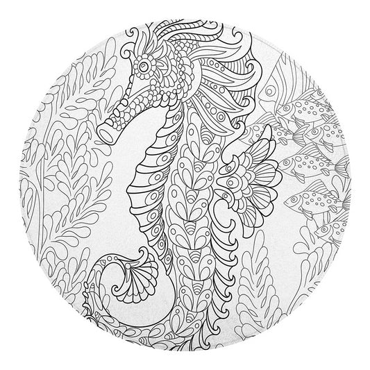 Black And White Seahorse Print Round Blanket