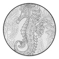 Black And White Seahorse Print Round Floor Mat