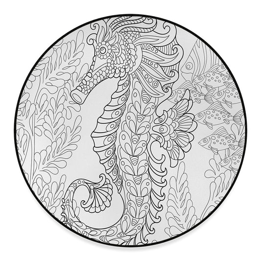 Black And White Seahorse Print Round Floor Mat