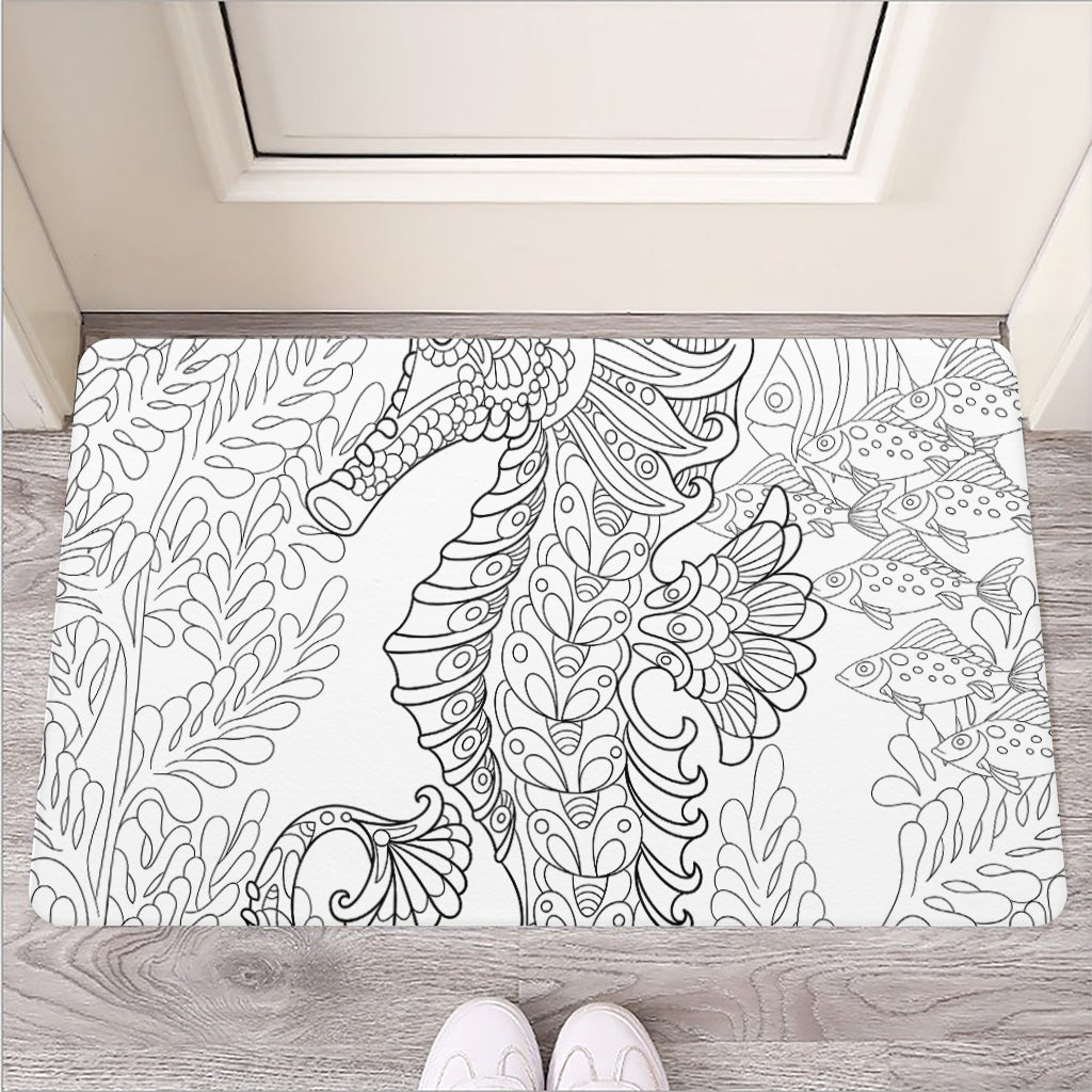 Black And White Seahorse Print Rubber Doormat