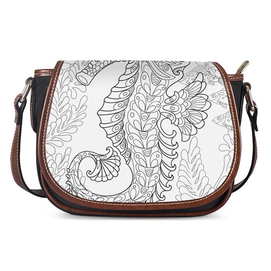 Black And White Seahorse Print Saddle Bag