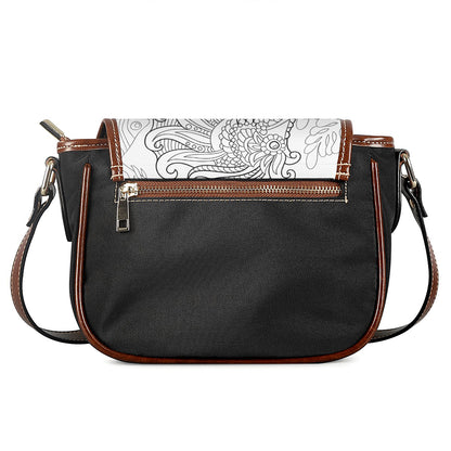 Black And White Seahorse Print Saddle Bag