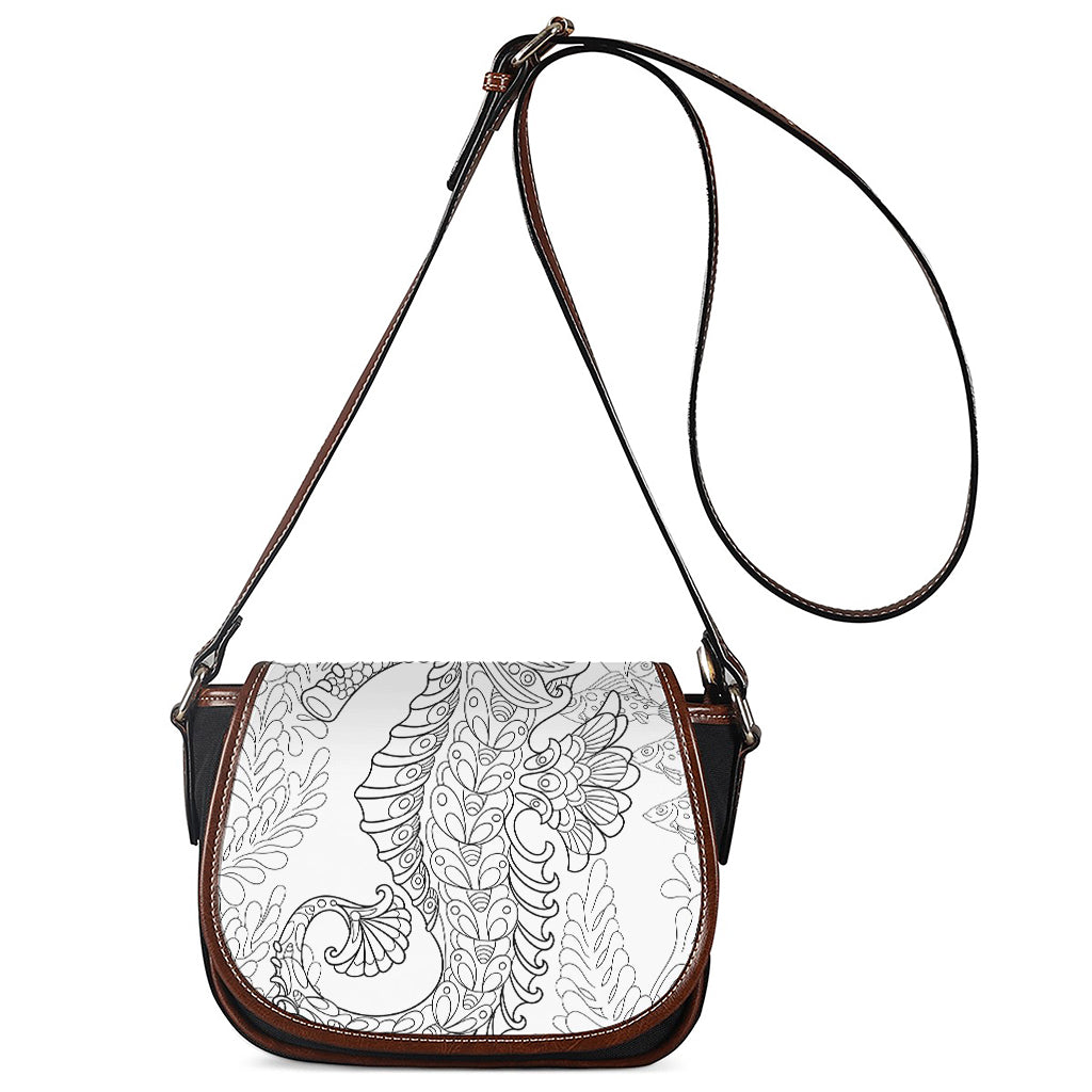 Black And White Seahorse Print Saddle Bag
