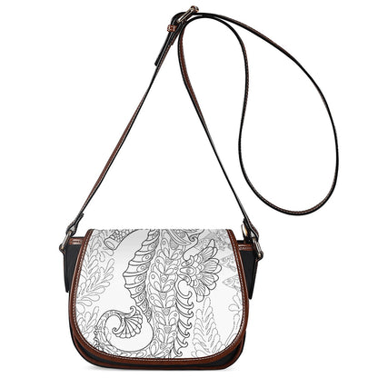 Black And White Seahorse Print Saddle Bag