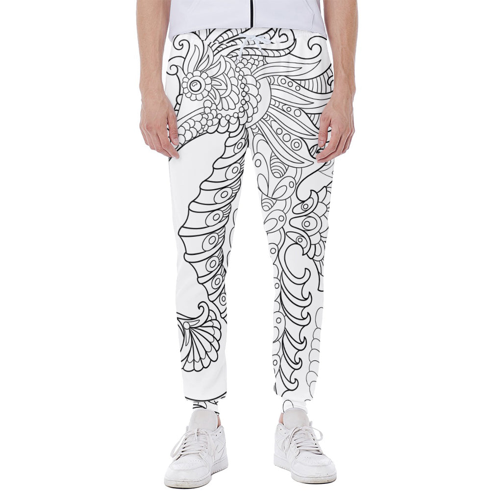 Black And White Seahorse Print Scuba Joggers