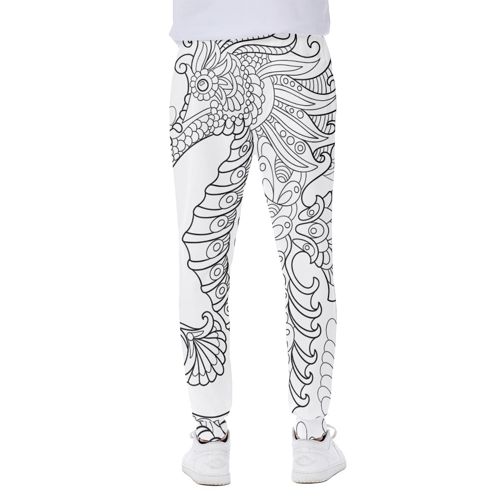 Black And White Seahorse Print Scuba Joggers