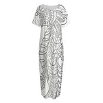 Black And White Seahorse Print Short Sleeve Long Nightdress