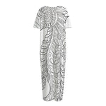 Black And White Seahorse Print Short Sleeve Long Nightdress