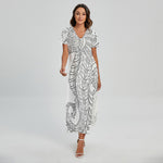 Black And White Seahorse Print Short Sleeve Maxi Dress