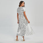 Black And White Seahorse Print Short Sleeve Maxi Dress